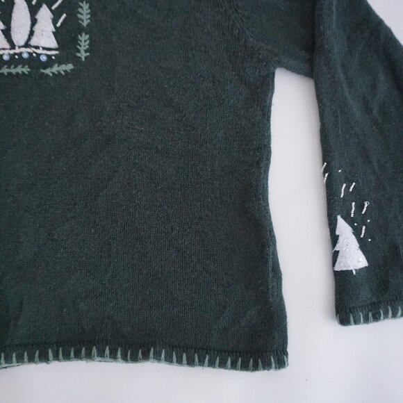 Vintage Christopher & Banks Green Hand-Embroidered Sweater Cabincore Winter L - Picture 6 of 10